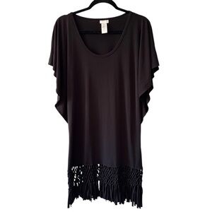 Dotti Elegant Black Tunic with Fringe Detail